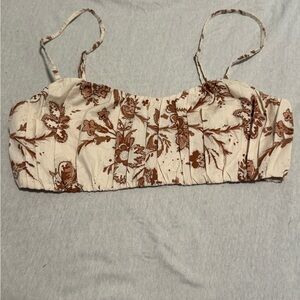 Abercrombie & Fitch Floral Cream and Brown Women's Medium Top